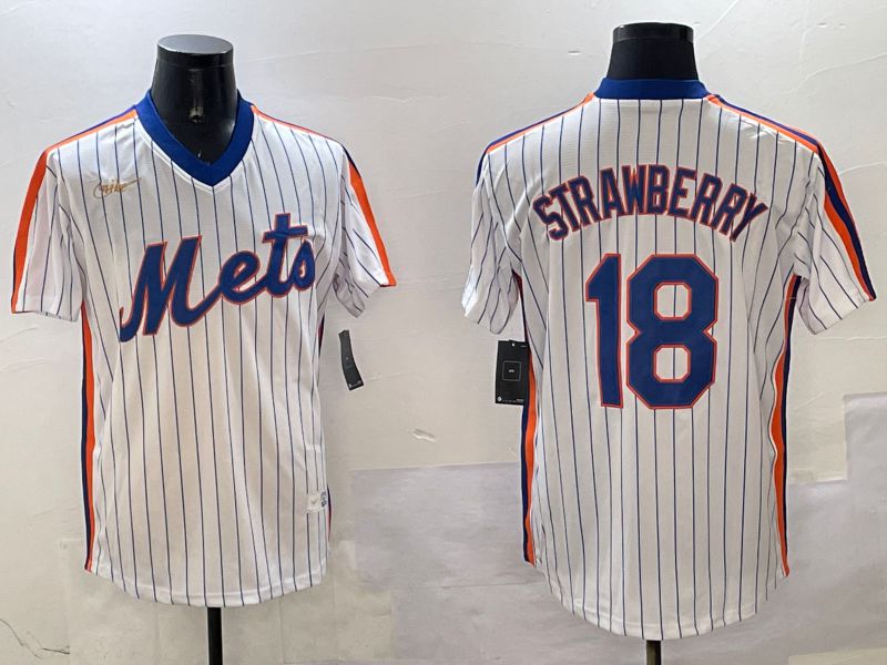 Men New York Mets #18 Strawberry White Stripe Throwback Game Fashion 2025 Nike MLB Jersey style 1->new york mets->MLB Jersey